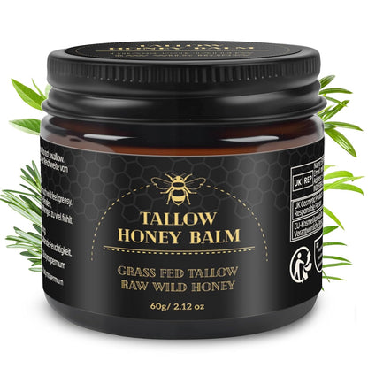 Beef Tallow for Skin,Tallow and Honey Balm,Organic Grass-Fed Beef Tallow Balm with Honey, Face and Body Moisturizer(60G)